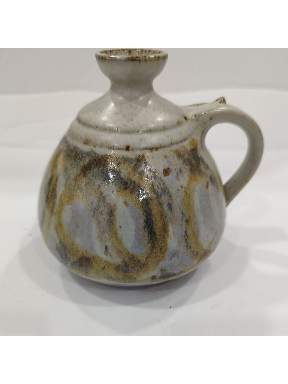 Mid century studio pottery ceramic yellow and grey Pitcher/Vase‎ Signed
